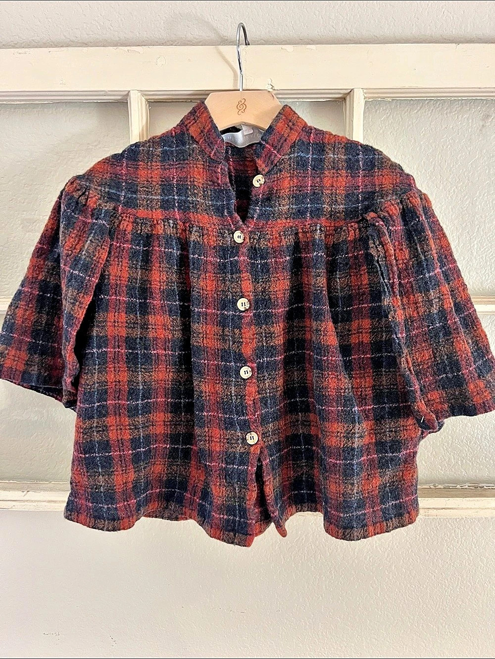 Christine Alcalay Anthropologie Plaid Button Front Cardigan CapeTop Size Medium